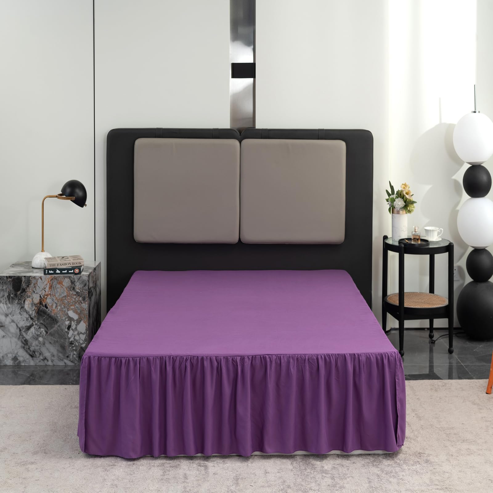 Bed Skirt King Size Ruffled Bed Skirt With Split Corners, King Bed Skirt 14 Inch Drop, King Size Bed Skirt Grape For Ruffled Bed